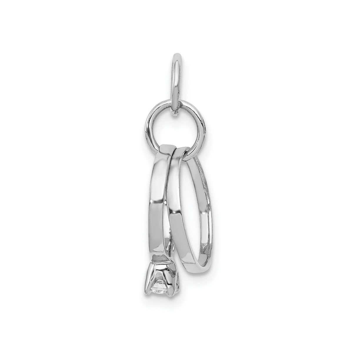 14k White Gold Pendant with Cubic Zirconia, Interlocked Rings, Solitaire Engagement and Wedding Band Design