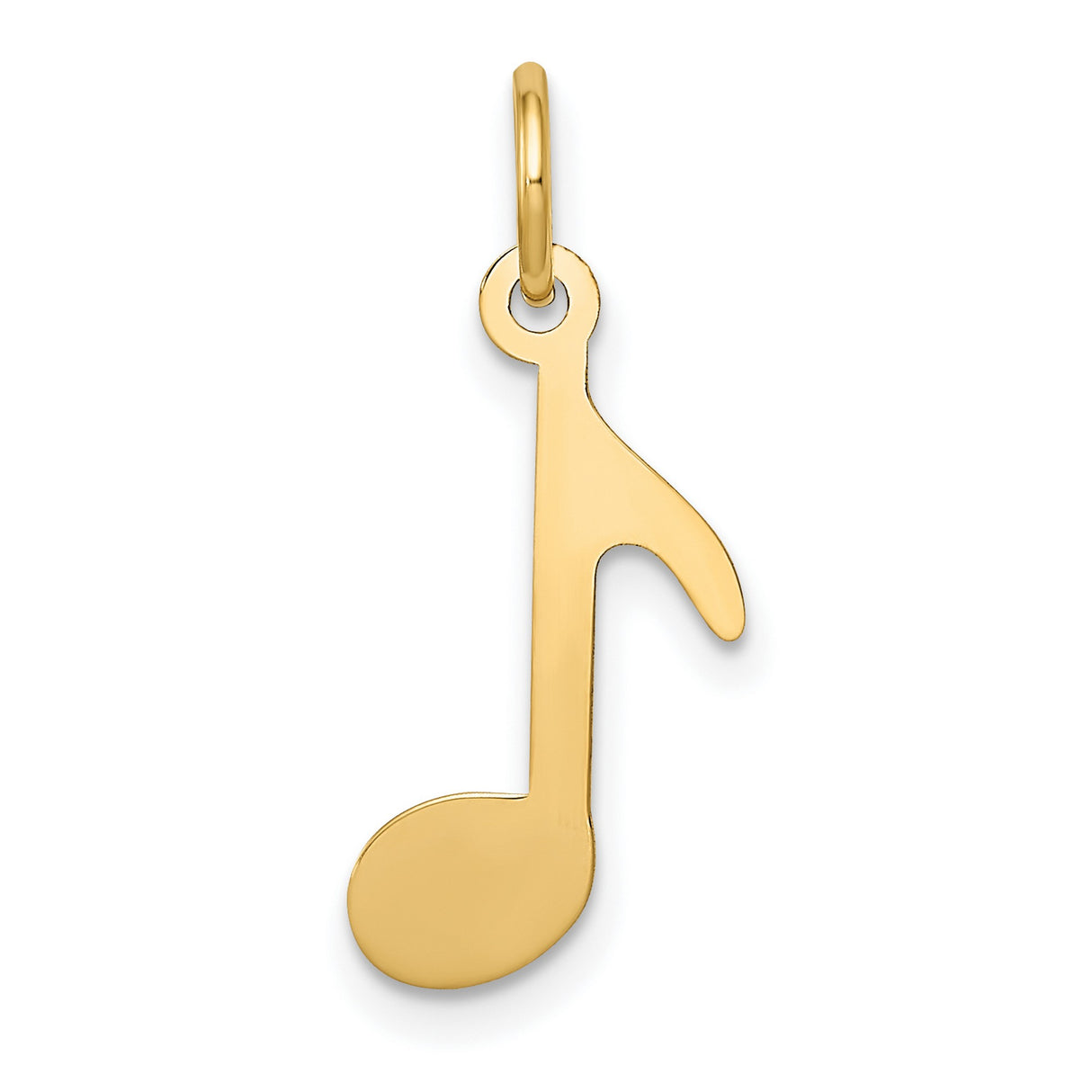 14k Yellow Gold Music Note Pendant, Polished Eighth Note Charm for Women or Unisex Wear