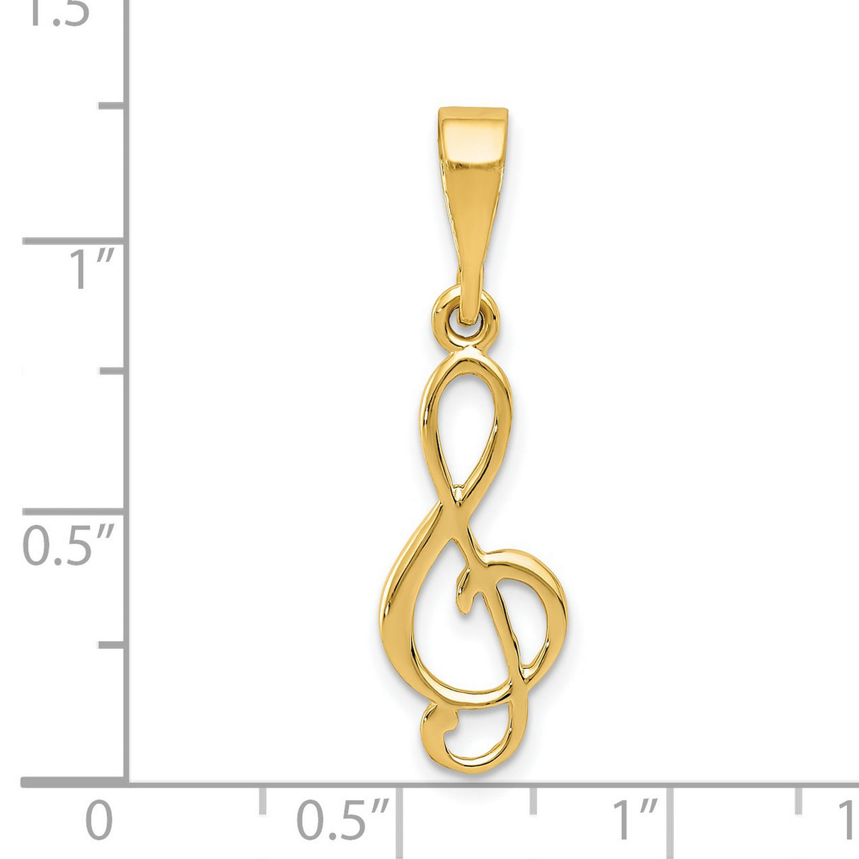 14k Yellow Gold Treble Clef Pendant, Polished Musical Note Charm for Women or Unisex Wear