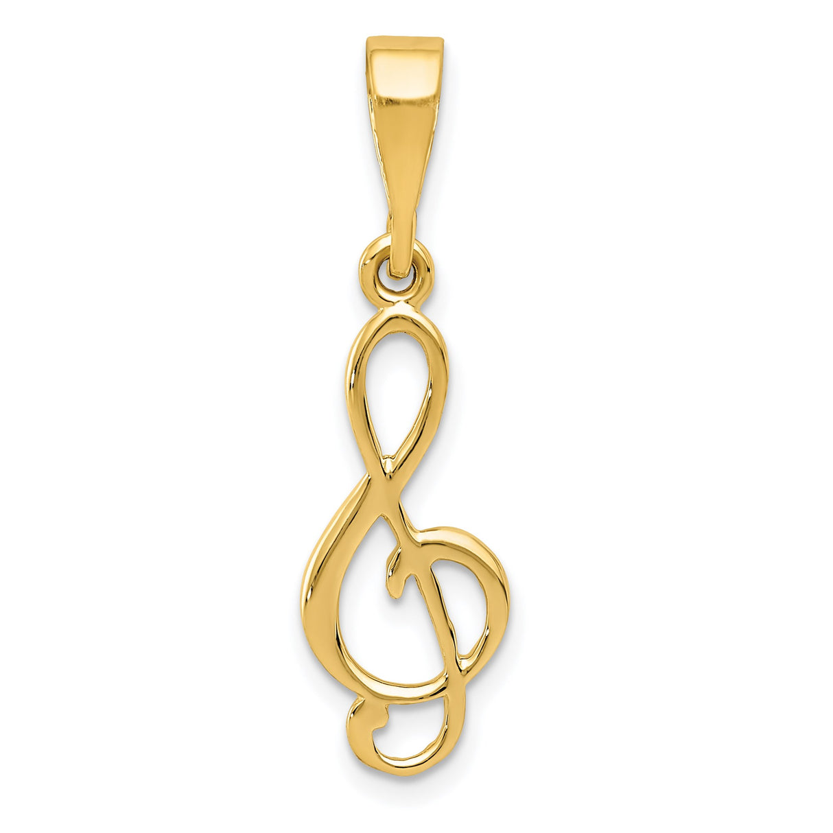 14k Yellow Gold Treble Clef Pendant, Polished Musical Note Charm for Women or Unisex Wear