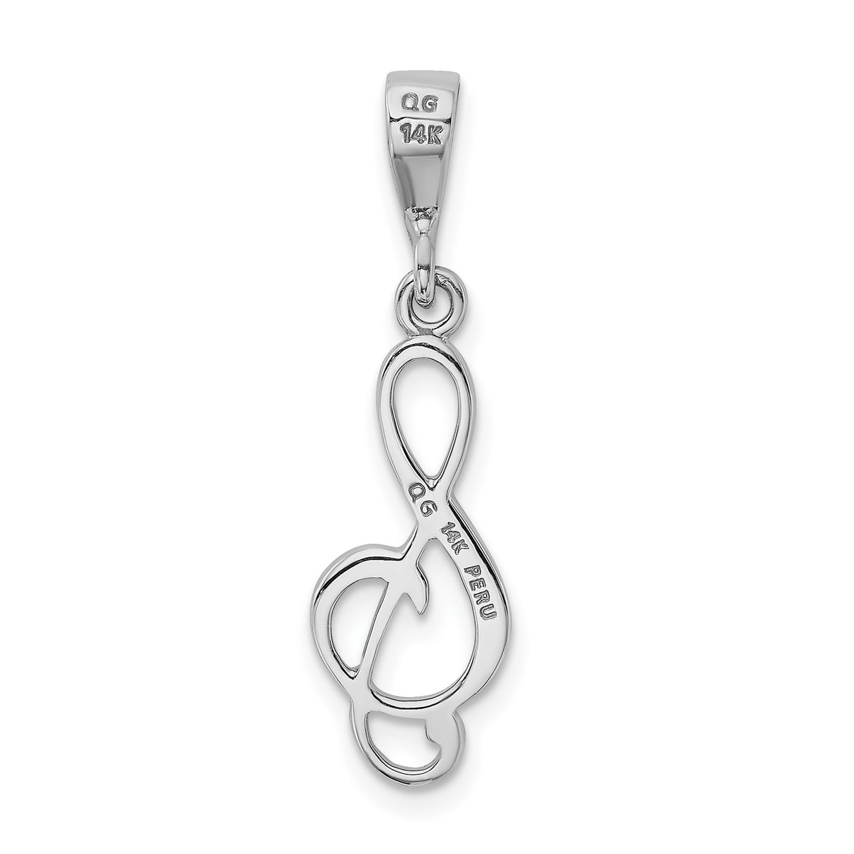 14k White Gold Treble Clef Pendant, Openwork Musical Note Charm for Women