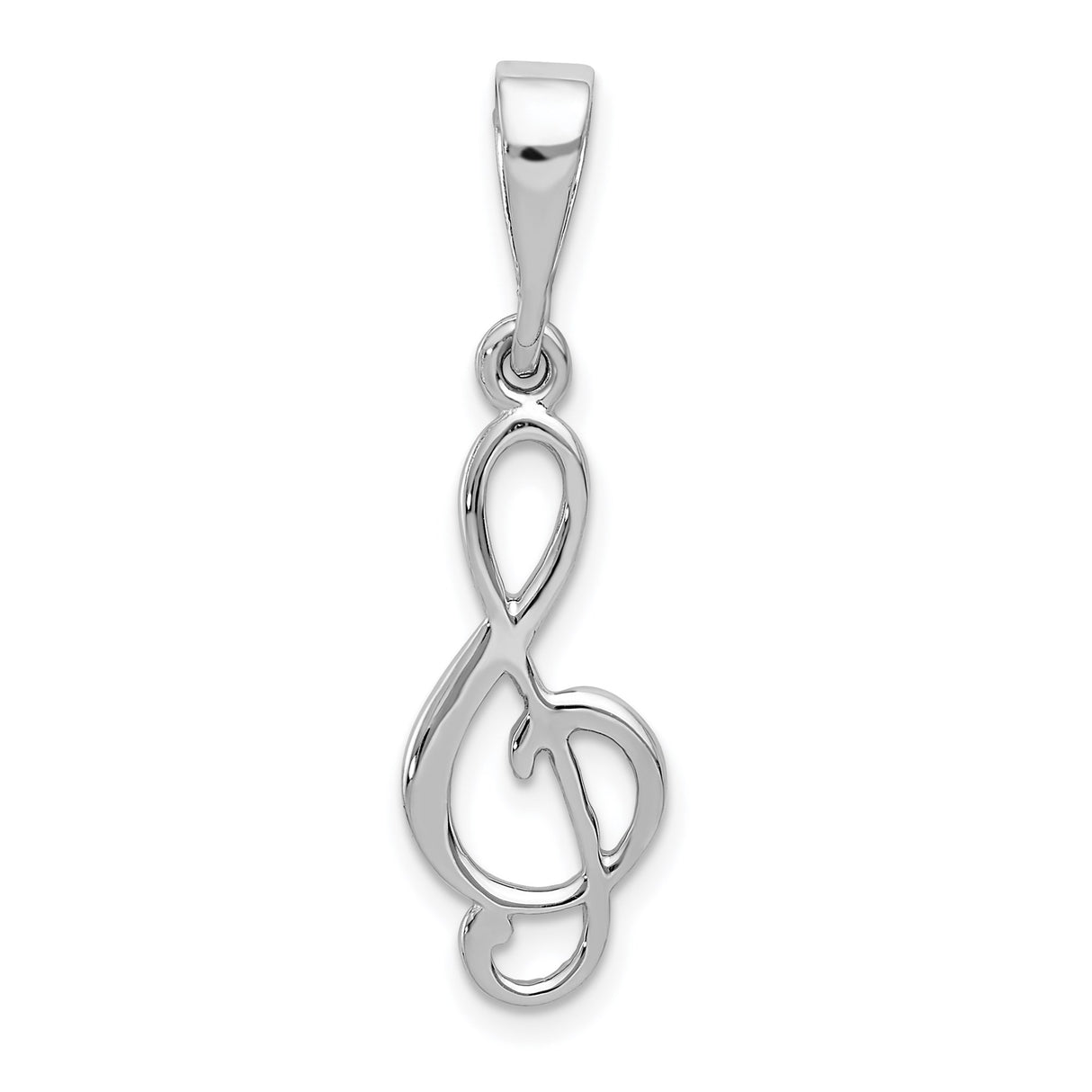 14k White Gold Treble Clef Pendant, Openwork Musical Note Charm for Women
