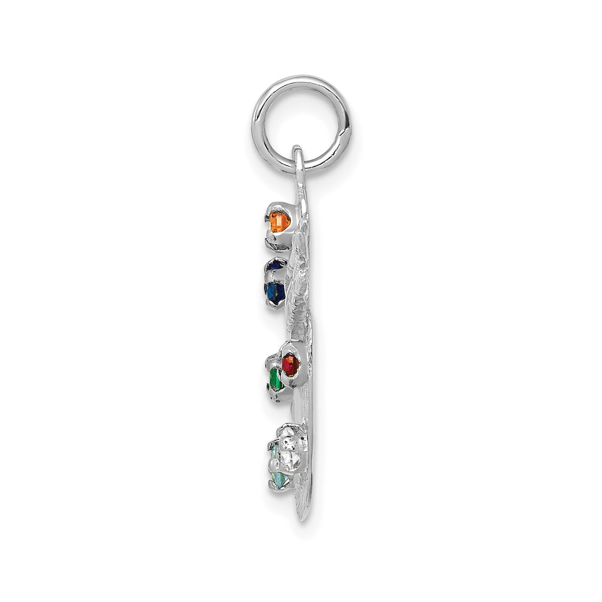 14k White Gold Artist Palette Pendant with Cubic Zirconia and Multicolor Gemstones