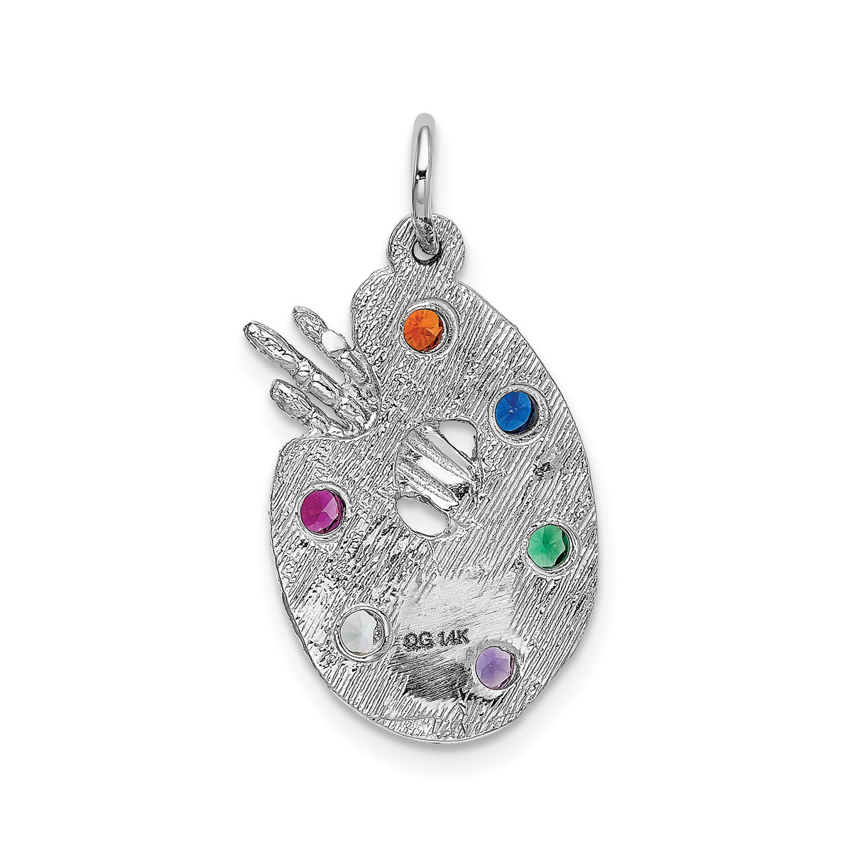 14k White Gold Artist Palette Pendant with Cubic Zirconia and Multicolor Gemstones
