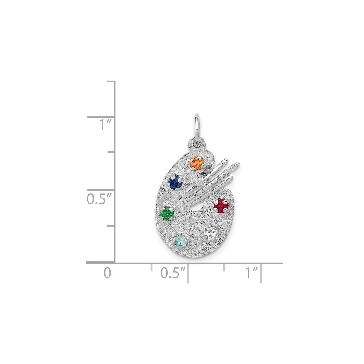 14k White Gold Artist Palette Pendant with Cubic Zirconia and Multicolor Gemstones