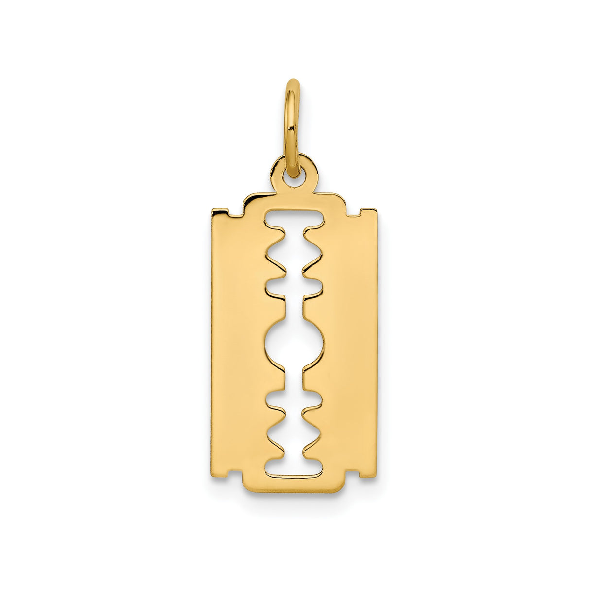 14k Yellow Gold Razor Blade Pendant, Cutout Design, Urban Punk Style for Men and Unisex