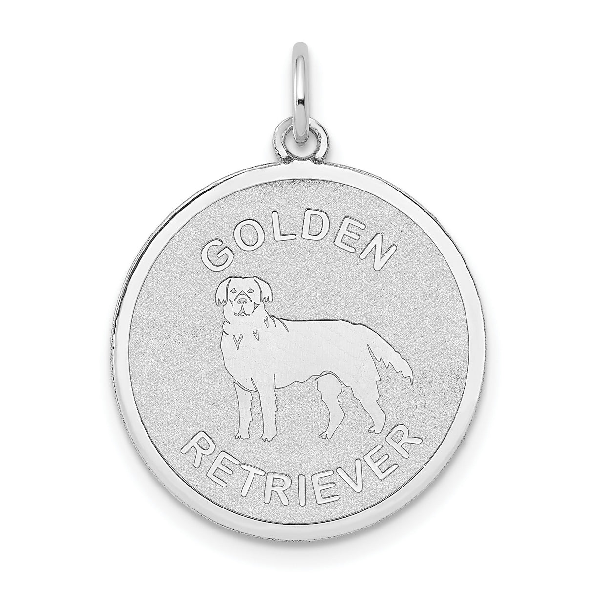 14k White Gold Round Pendant with Golden Retriever Dog Image, Unisex Memorial Jewelry