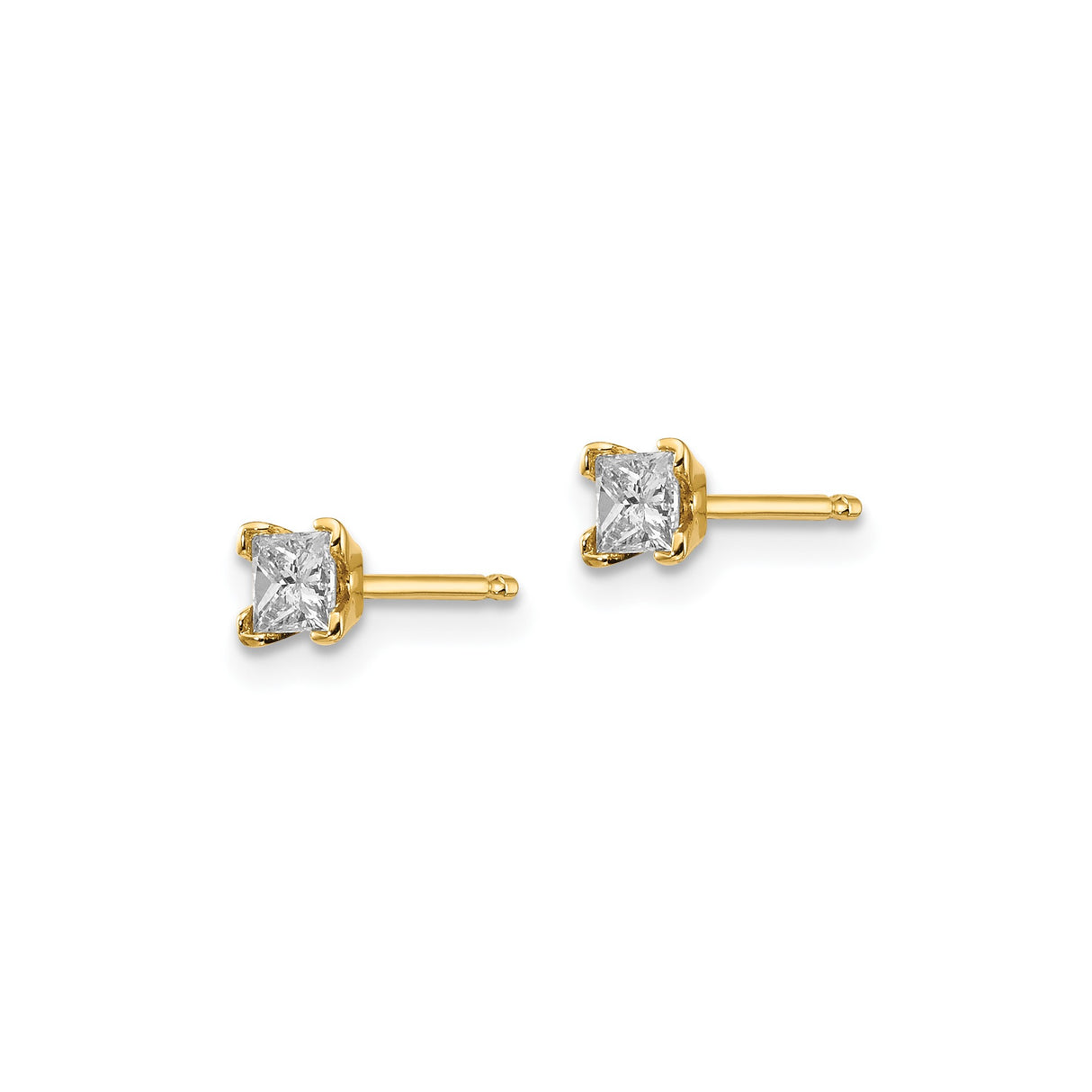 14k Yellow Gold Stud Earrings with Princess Cut Diamond, Minimalist Daily Wear Design