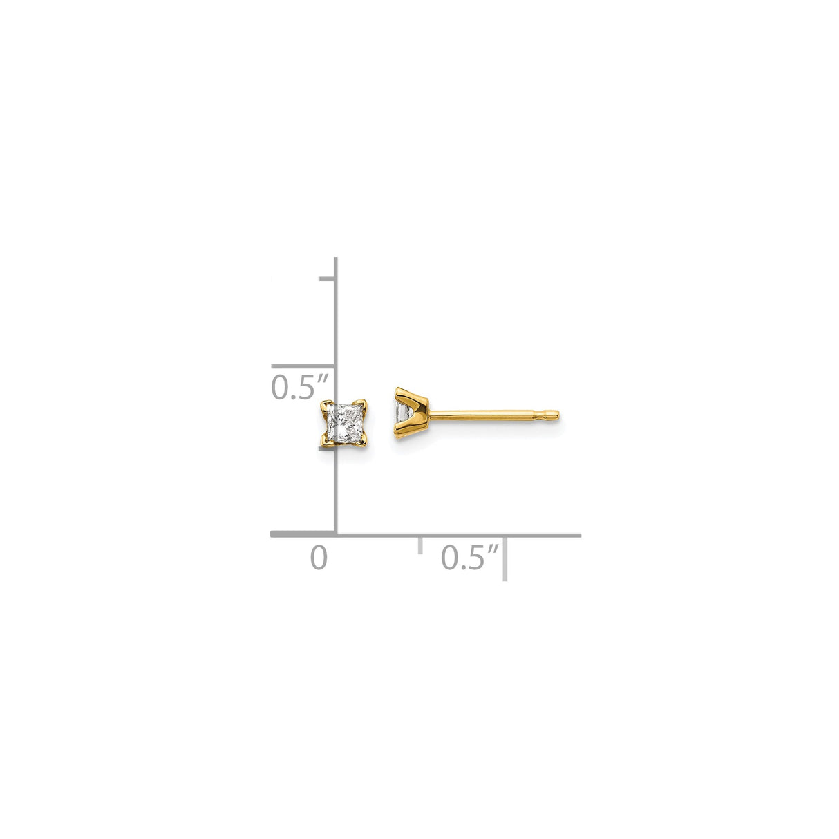 14k Yellow Gold Stud Earrings with Princess Cut Diamond, Classic Four Prong Setting