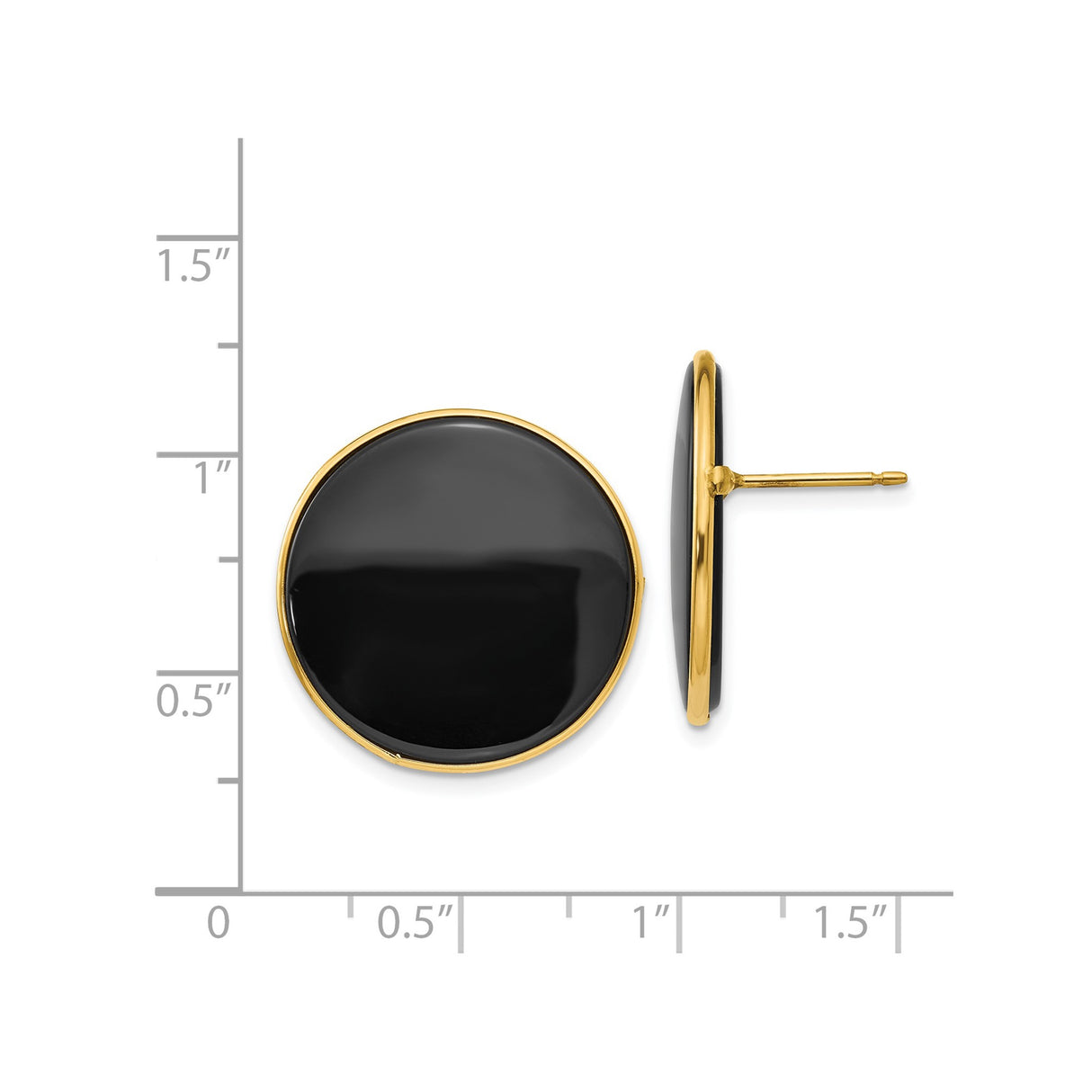 14k Yellow Gold Stud Earrings with Round Black Onyx Inlay, Minimalist Modern Design