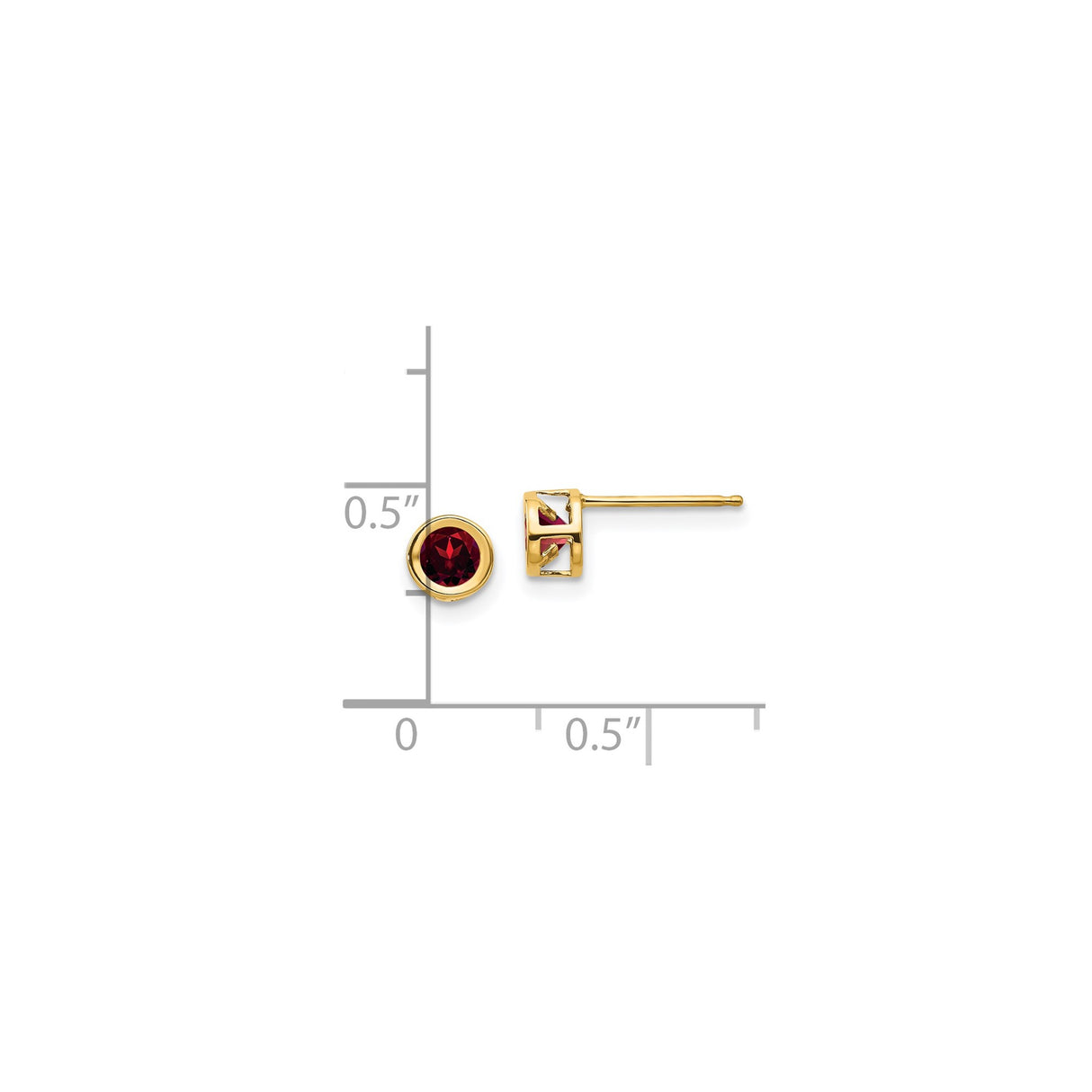 14k Yellow Gold Stud Earrings with Round Garnet, Bezel Set Minimalist Design for Women