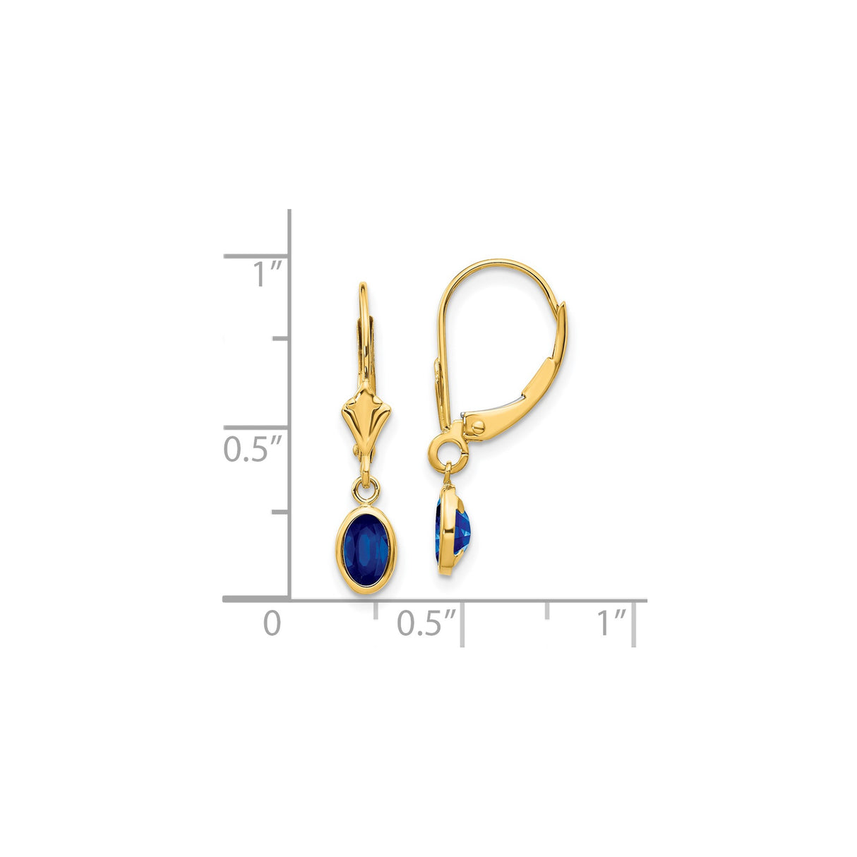 14k Yellow Gold Dangle Earrings with Sapphire in Bezel Setting, Leverback Drop Design