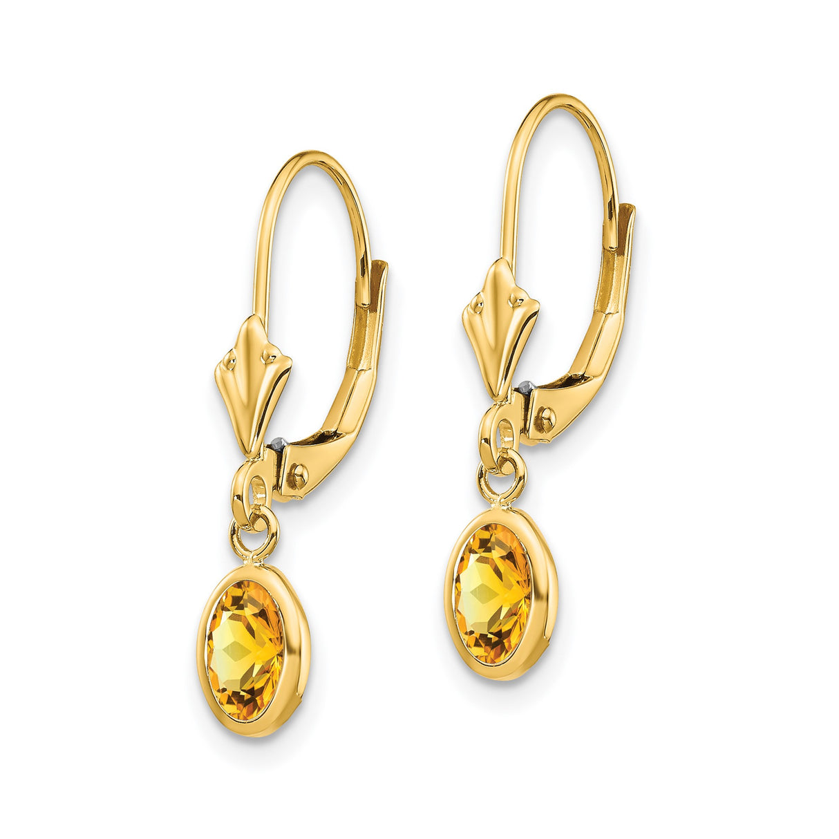 14k Yellow Gold Dangle Earrings with Oval Citrine, Leverback Drop Design for Women