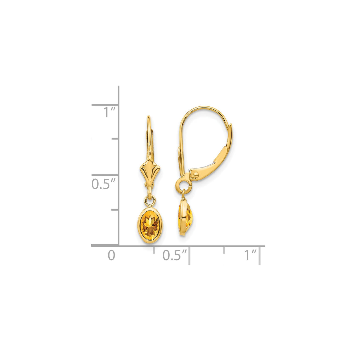14k Yellow Gold Dangle Earrings with Oval Citrine, Leverback Drop Design for Women