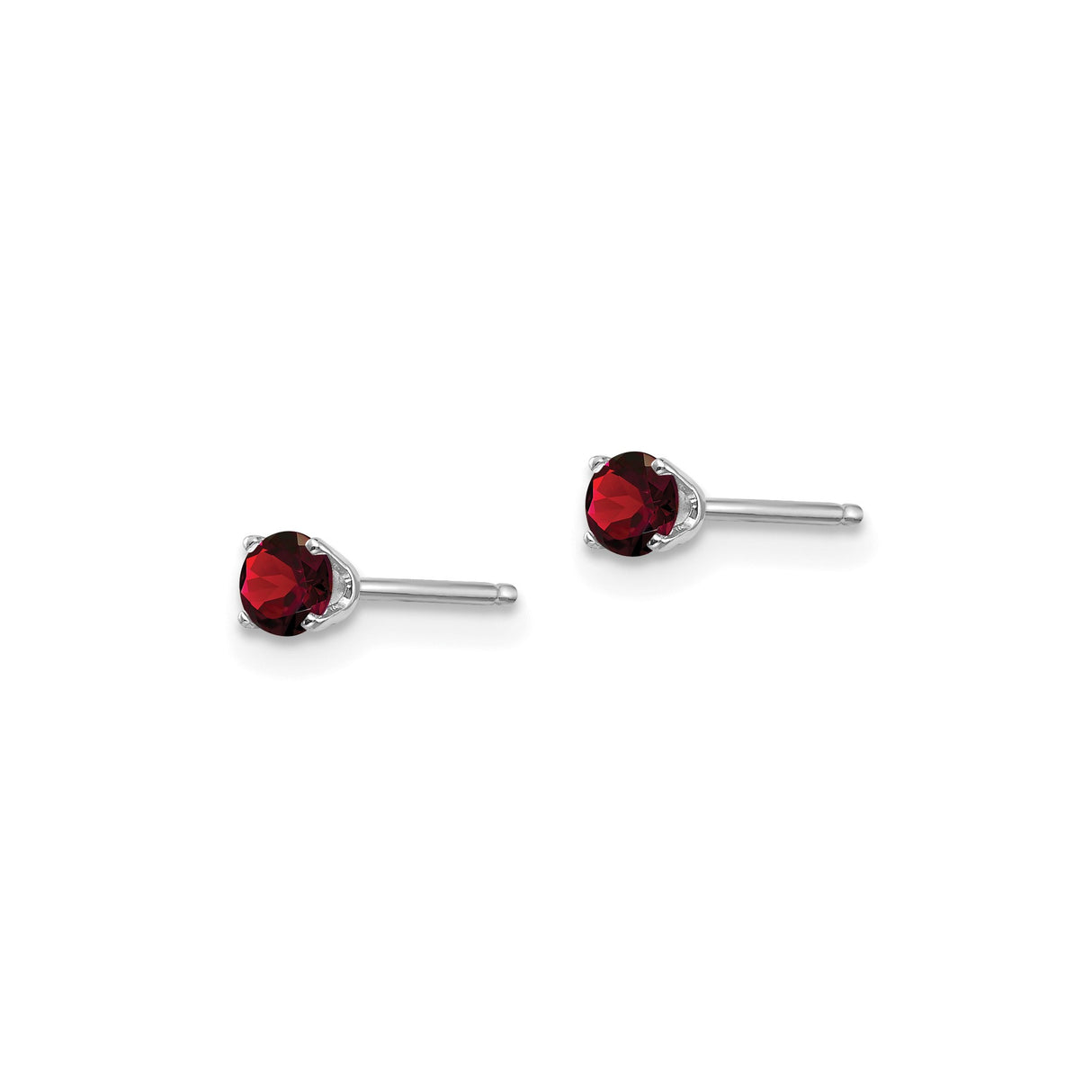 14k White Gold Garnet Stud Earrings, Round Cut Four-Prong Setting, January Birthstone Jewelry