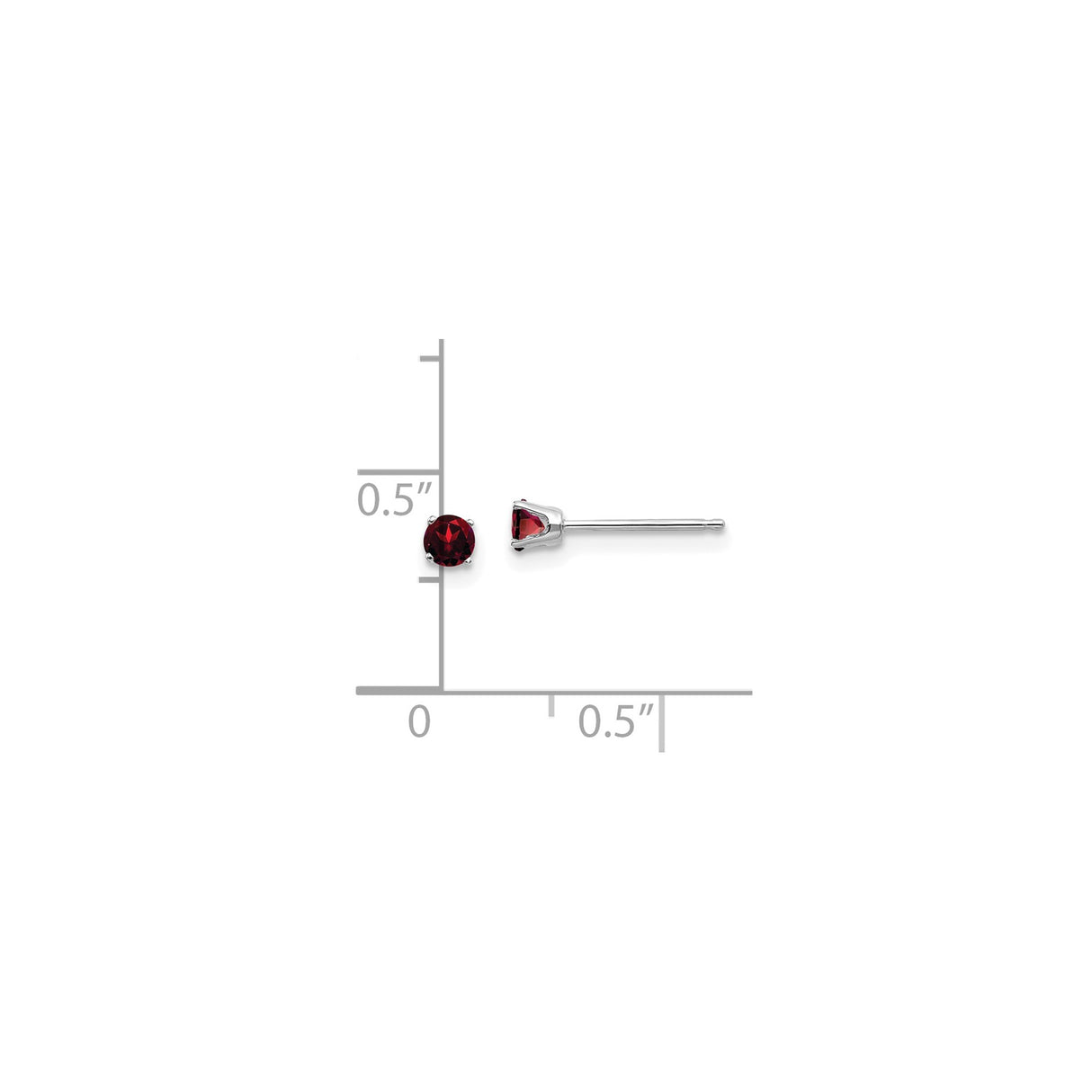 14k White Gold Garnet Stud Earrings, Round Cut Four-Prong Setting, January Birthstone Jewelry