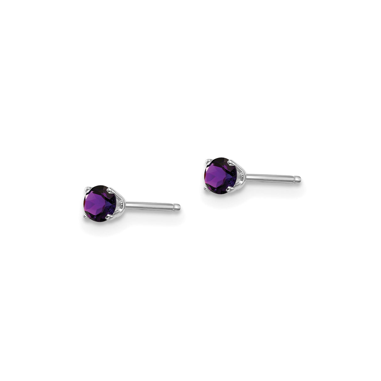 14k White Gold Stud Earrings with Amethyst , Round Cut, Four-Prong Setting, February Birthstone