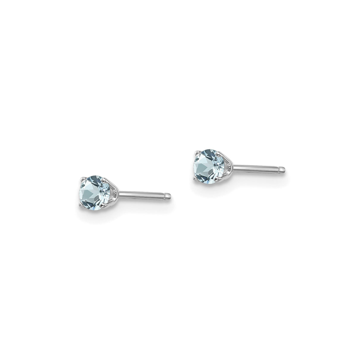 14k White Gold Stud Earrings with Round Aquamarine, Four Prong Setting