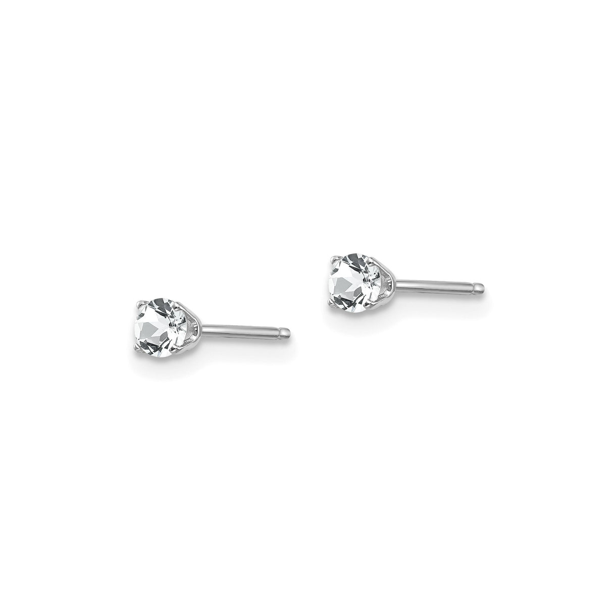 14k White Gold Stud Earrings with Round White Topaz in Classic Four Prong Solitaire Setting