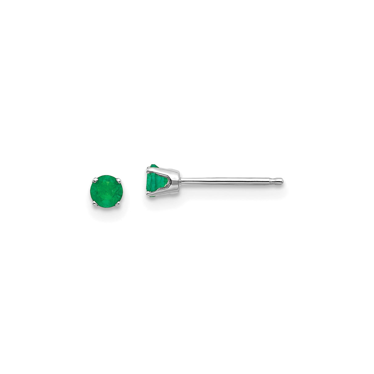 14k White Gold Stud Earrings with Round Emerald Gemstones in Classic Prong Setting