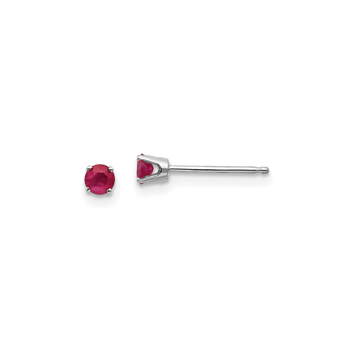 14k White Gold Ruby Stud Earrings, Round Cut, Four Prong, Minimalist Dainty Design
