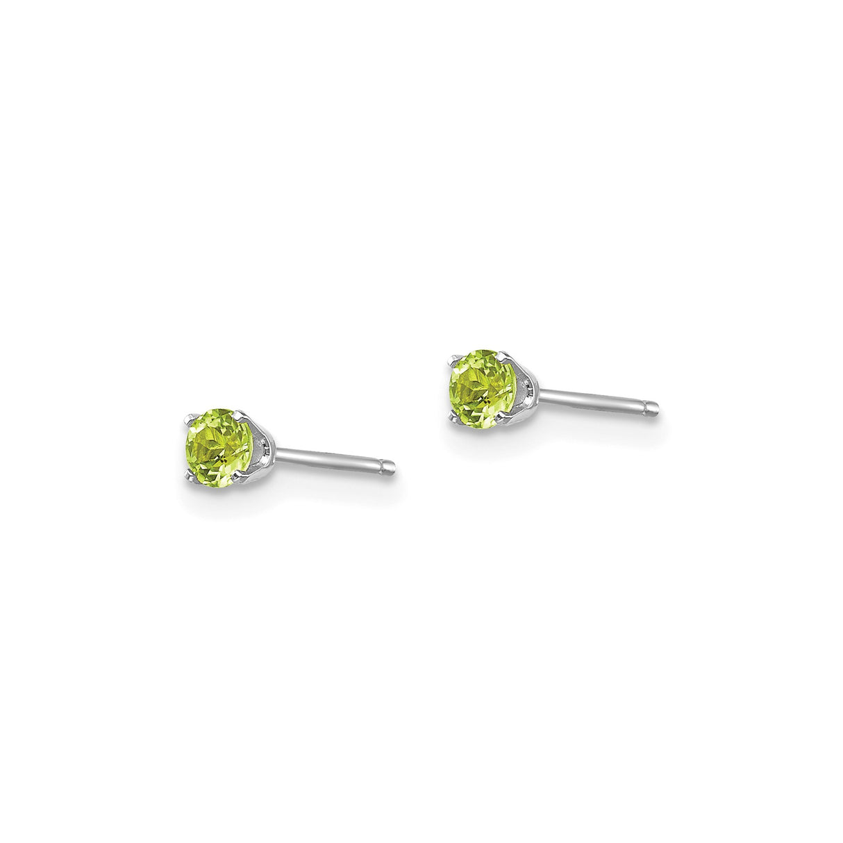 14k White Gold Peridot Stud Earrings, Round Cut August Birthstone, Classic Four Prong Setting