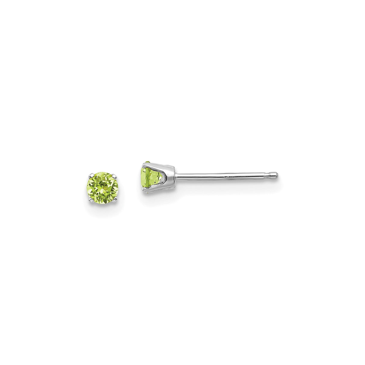 14k White Gold Peridot Stud Earrings, Round Cut August Birthstone, Classic Four Prong Setting