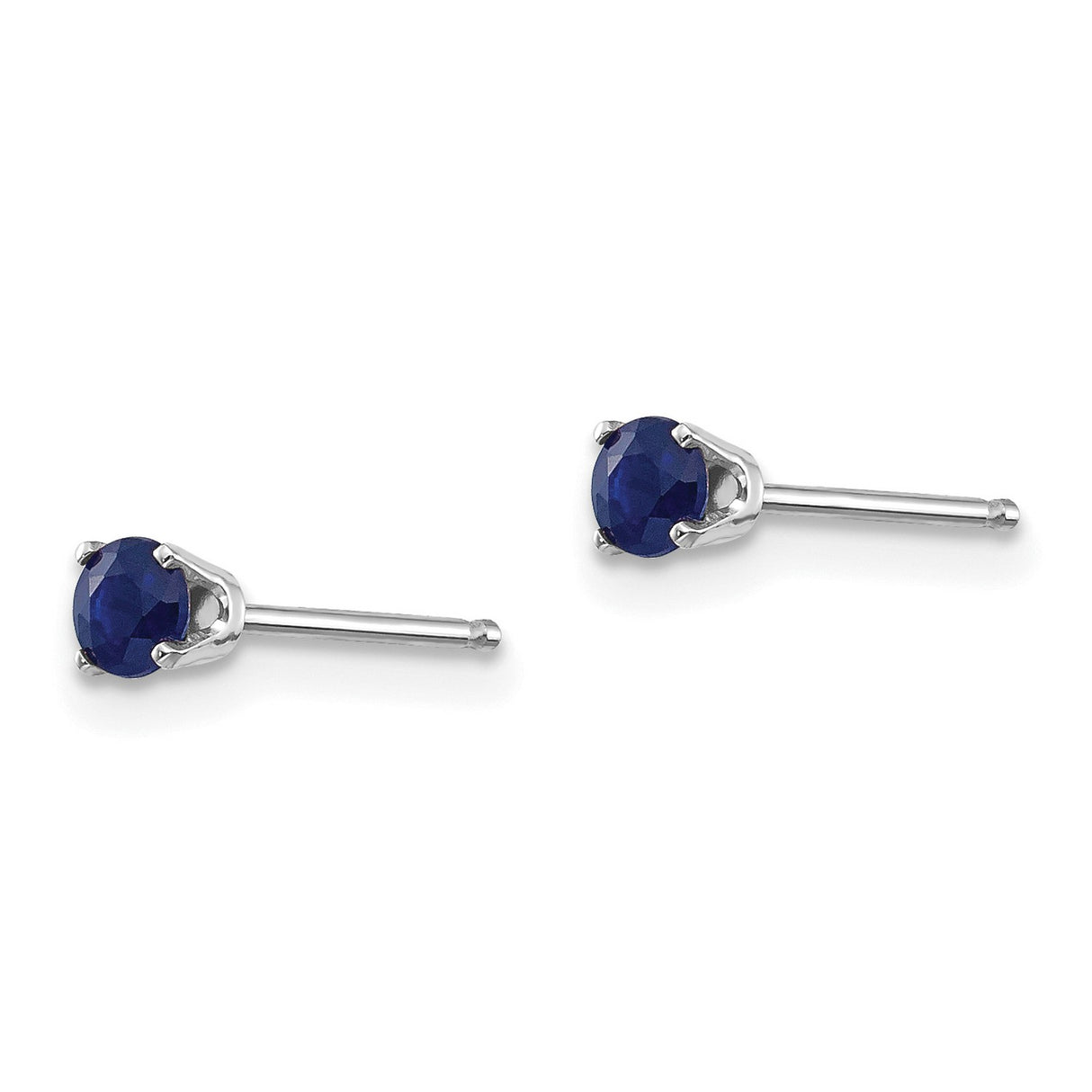 14k White Gold Sapphire Stud Earrings, Round Cut Four Prong Minimalist Design