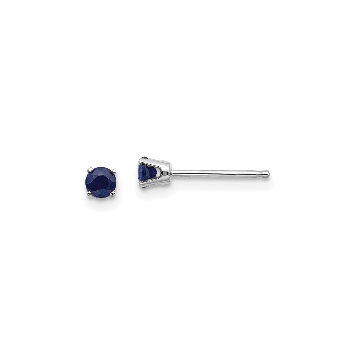 14k White Gold Sapphire Stud Earrings, Round Cut Four Prong Minimalist Design