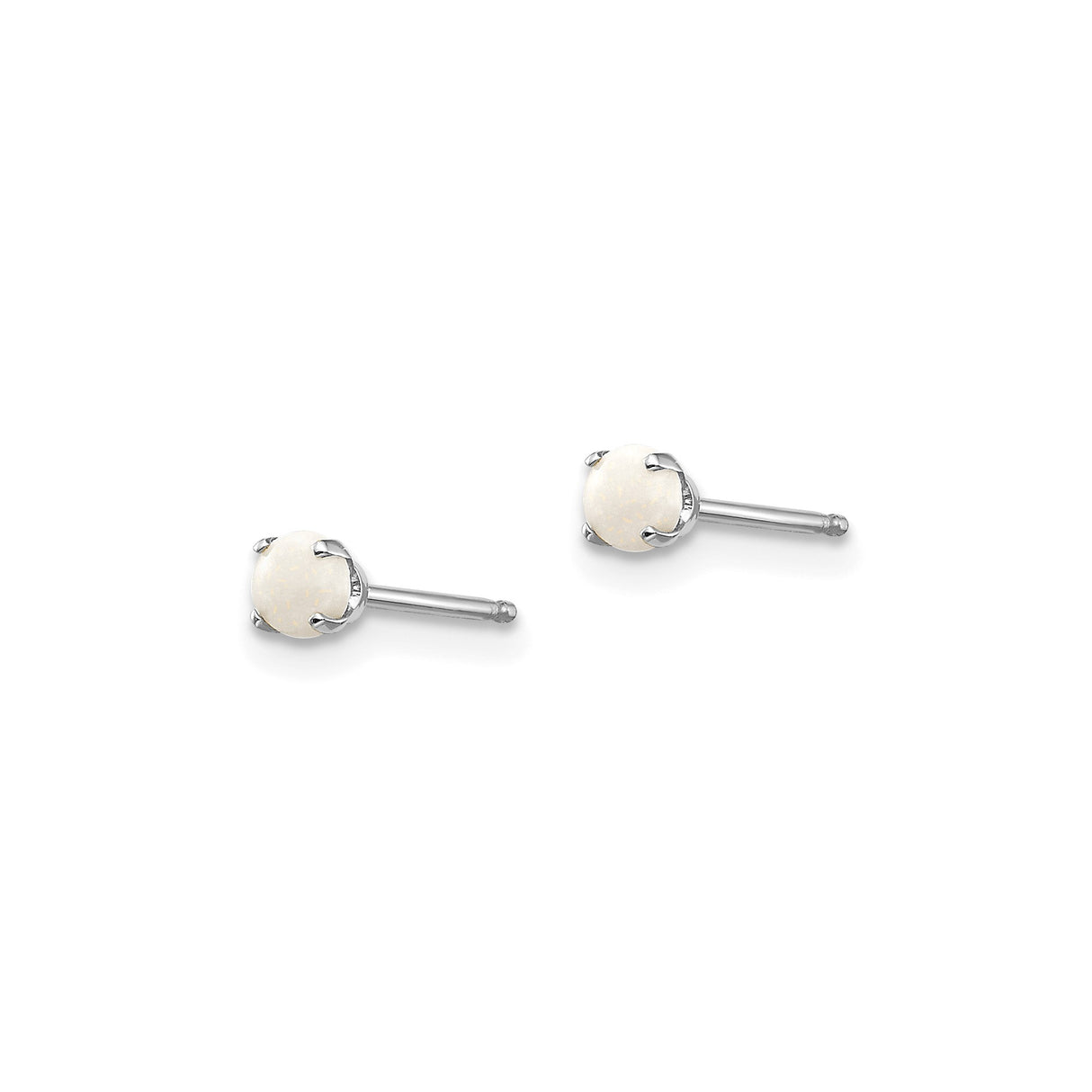 14k White Gold Stud Earrings with White Opal in Four Prong Setting, Minimalist Design