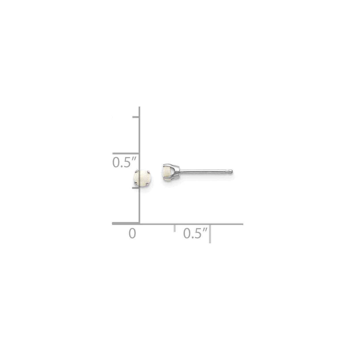 14k White Gold Stud Earrings with White Opal in Four Prong Setting, Minimalist Design