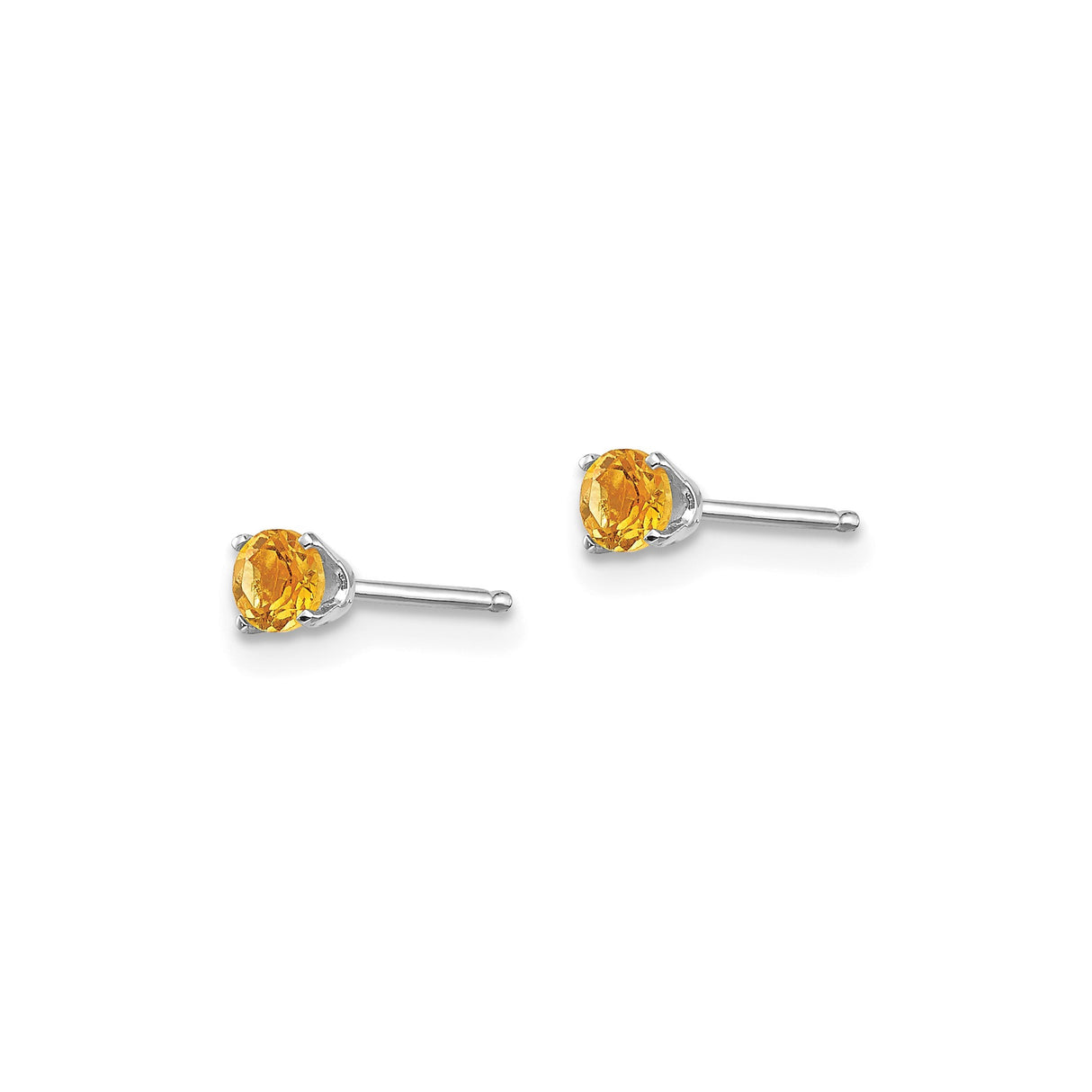 14k White Gold Citrine Stud Earrings, Round Cut November Birthstone Jewelry for Women