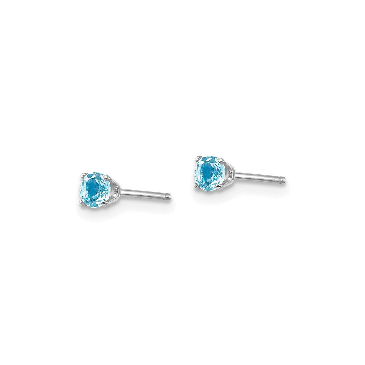 14k White Gold Stud Earrings with Swiss Blue Topaz, Minimalist Four Prong Design