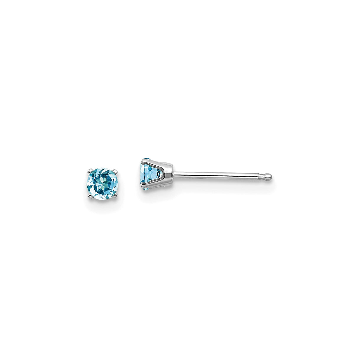 14k White Gold Stud Earrings with Swiss Blue Topaz, Minimalist Four Prong Design