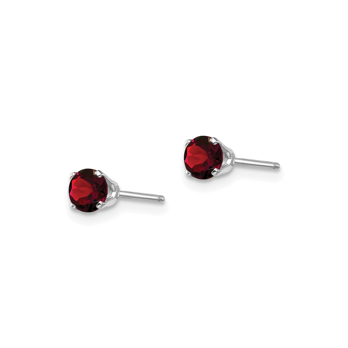14k White Gold Stud Earrings with Round Garnet in Four Prong Minimalist Design