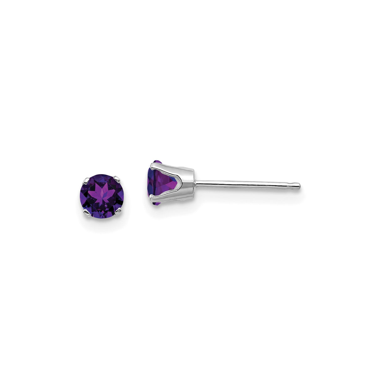14k White Gold Stud Earrings with Amethyst, Round Cut Gemstone, Minimalist Style for Women