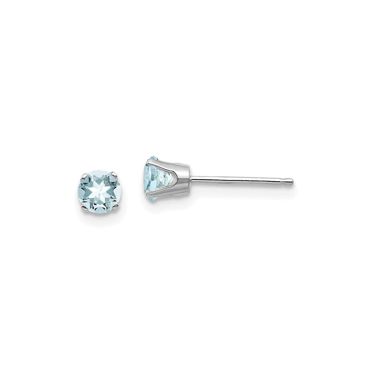 14k White Gold Stud Earrings with Aquamarine, Minimalist Style