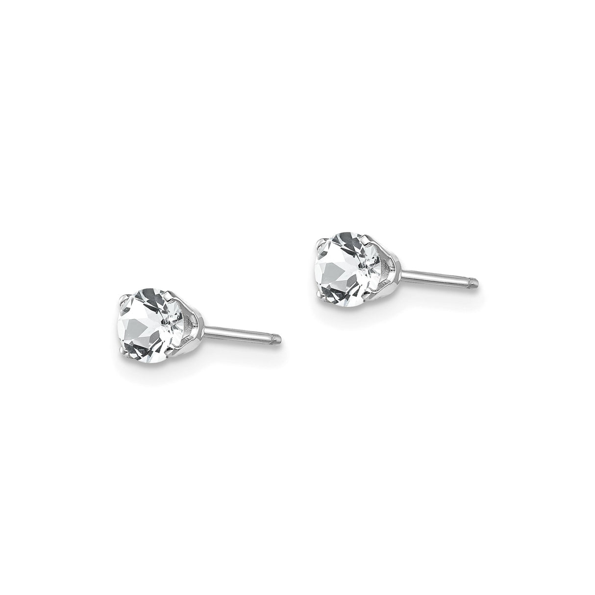 14k White Gold Stud Earrings with Round White Topaz, Four Prong Minimalist Design