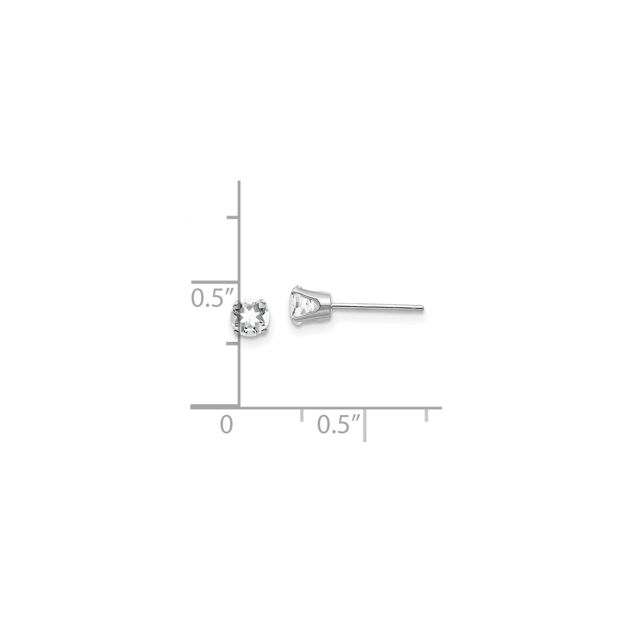 14k White Gold Stud Earrings with Round White Topaz, Four Prong Minimalist Design