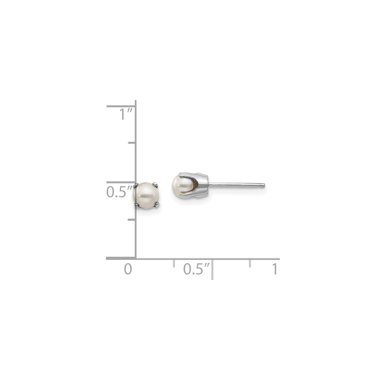 14k White Gold Pearl Stud Earrings with Round White Pearls, Classic Minimalist Design