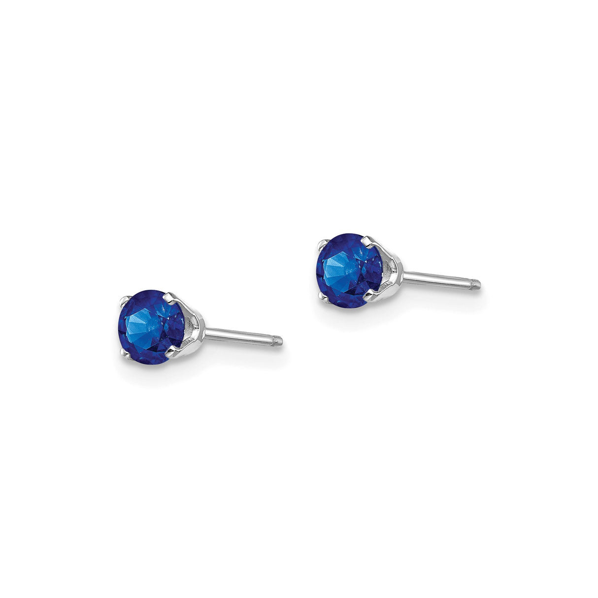 14k White Gold Stud Earrings with Round Cut Sapphire, Classic Prong Setting for Women