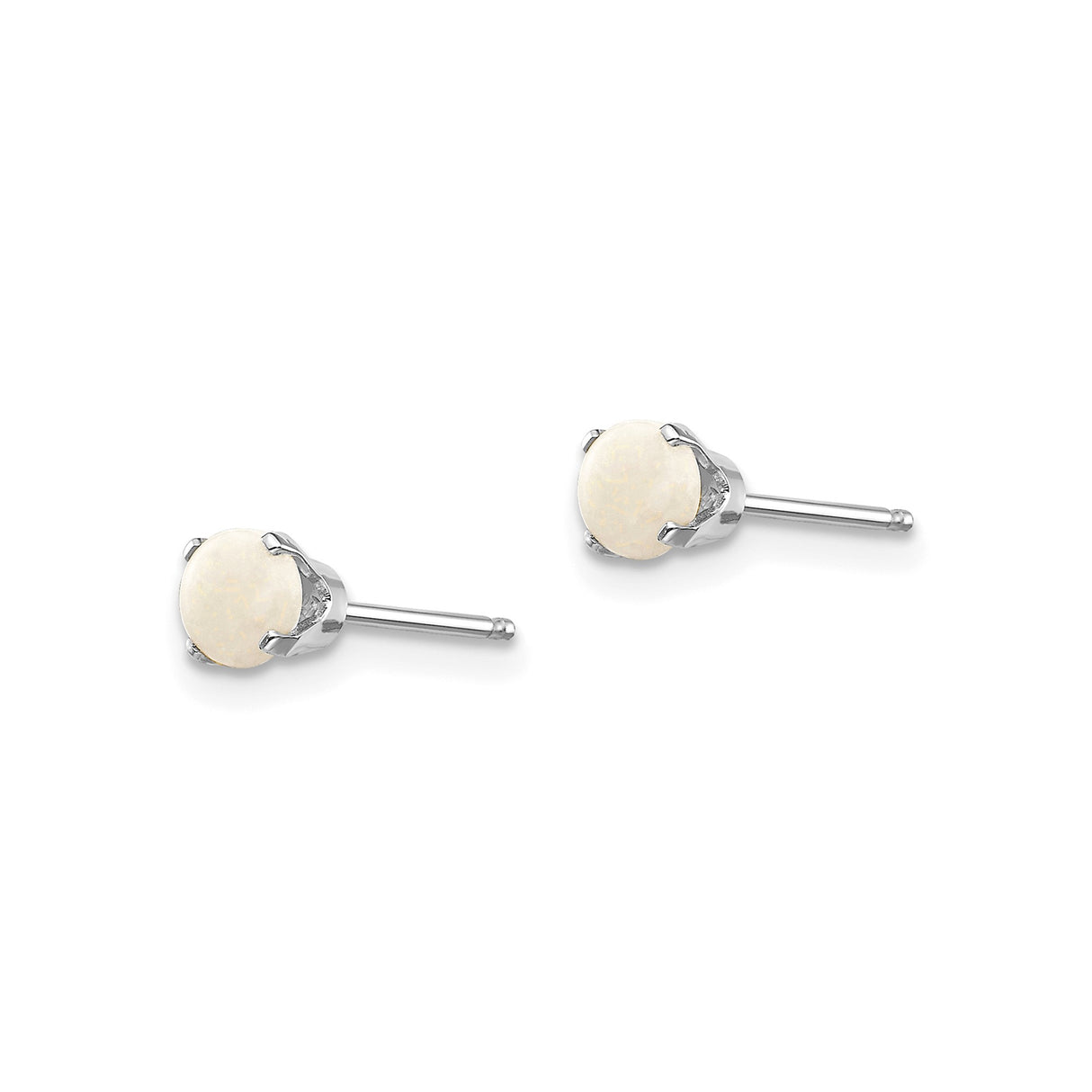 14k White Gold Stud Earrings with Round White Opal, Minimalist and Lightweight Design for Women