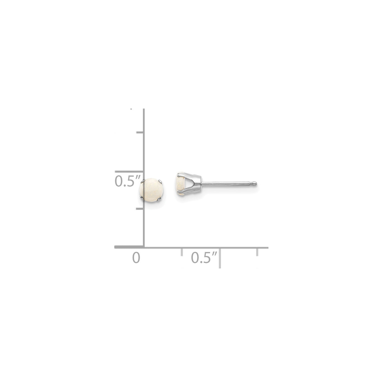 14k White Gold Stud Earrings with Round White Opal, Minimalist and Lightweight Design for Women