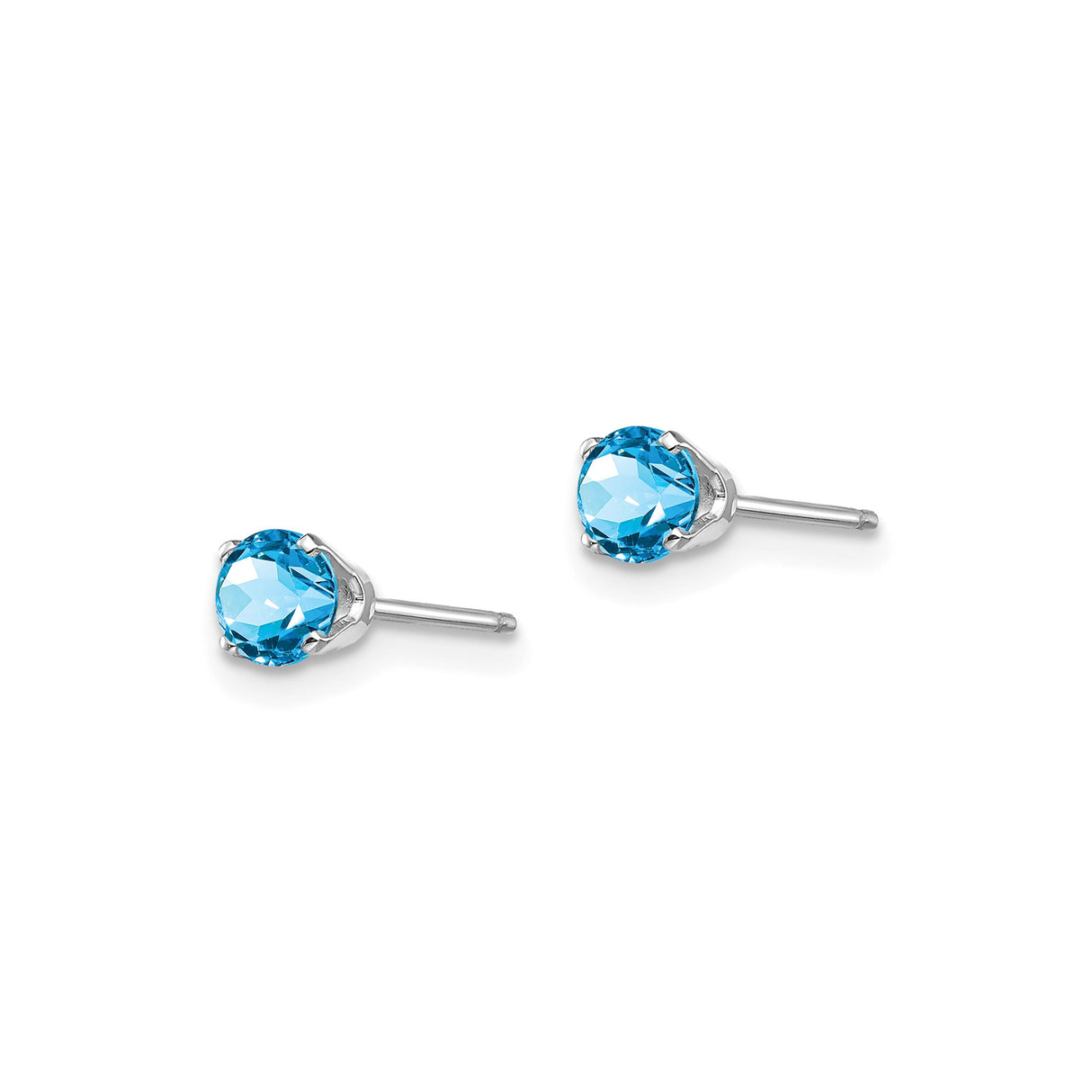 14k White Gold Stud Earrings with Swiss Blue Topaz, Round Cut, Four Prong Setting