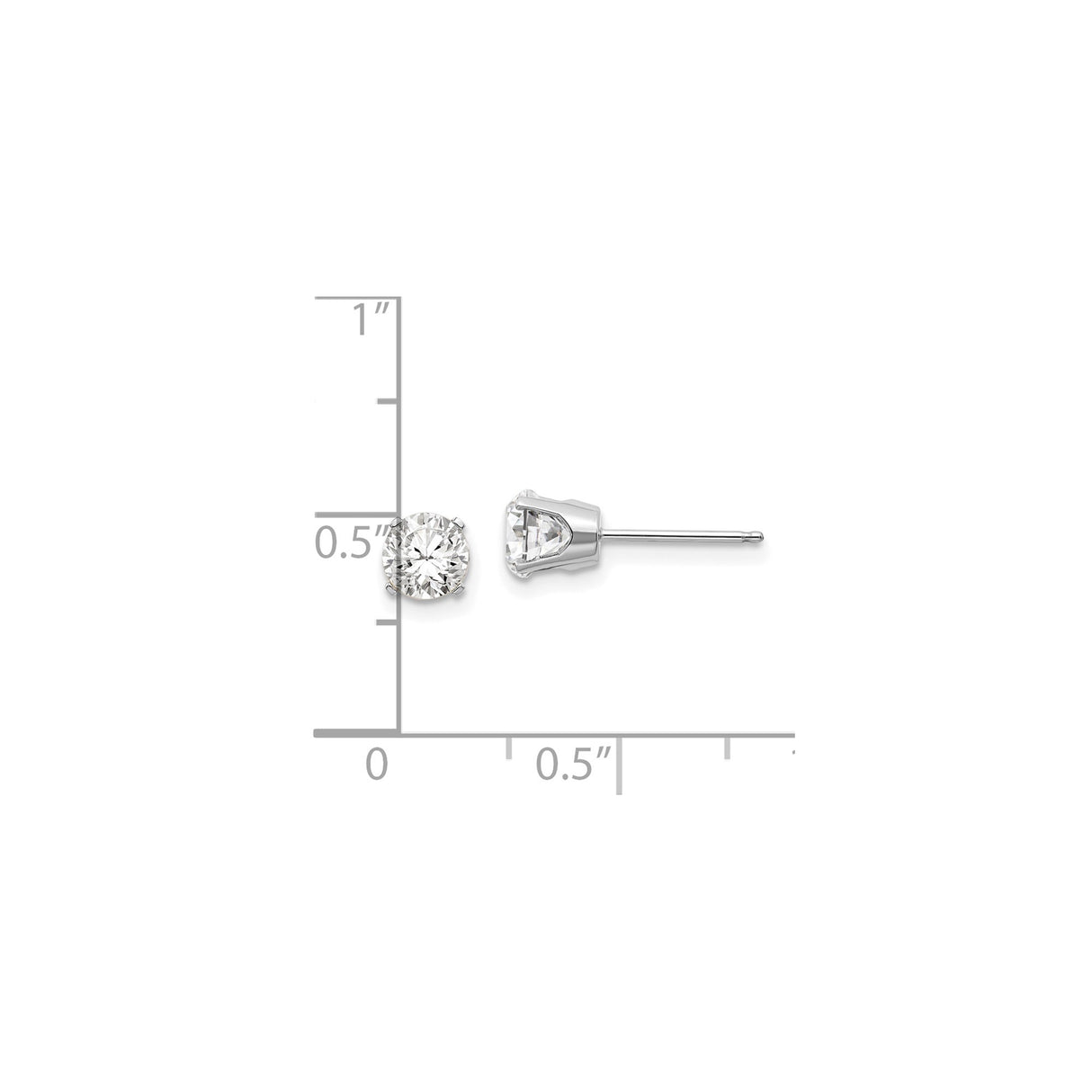 14k White Gold Stud Earrings with Round White Topaz in Four Prong Setting