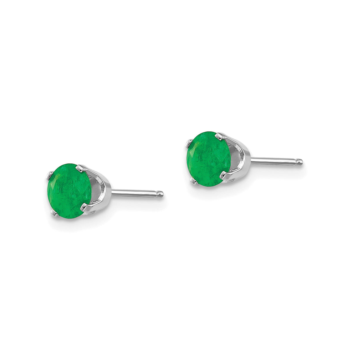 14k White Gold Emerald Stud Earrings, Round Cut May Birthstone, Classic Minimal Style