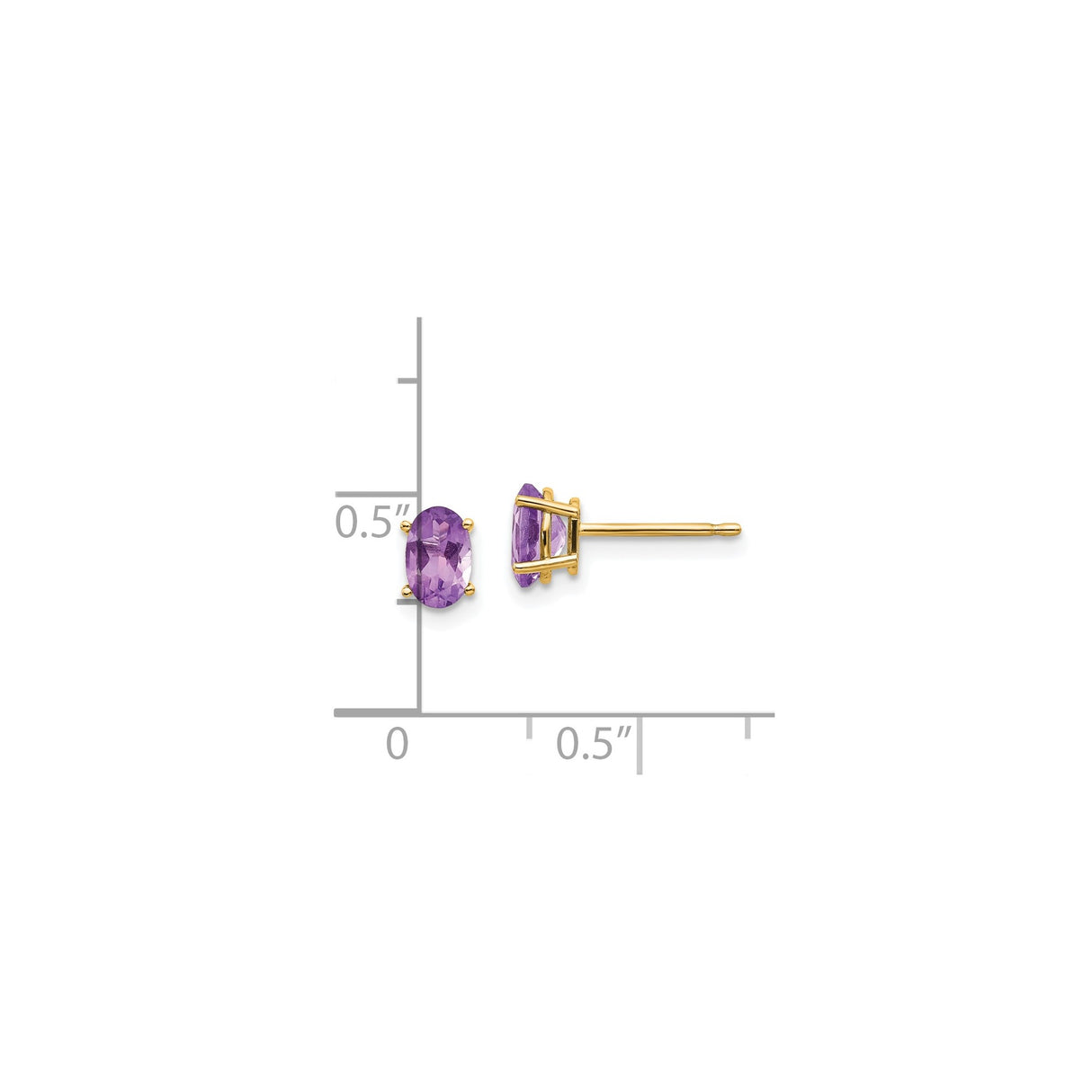 14k Yellow Gold Stud Earrings with Oval Cut Amethyst in Four-Prong Setting