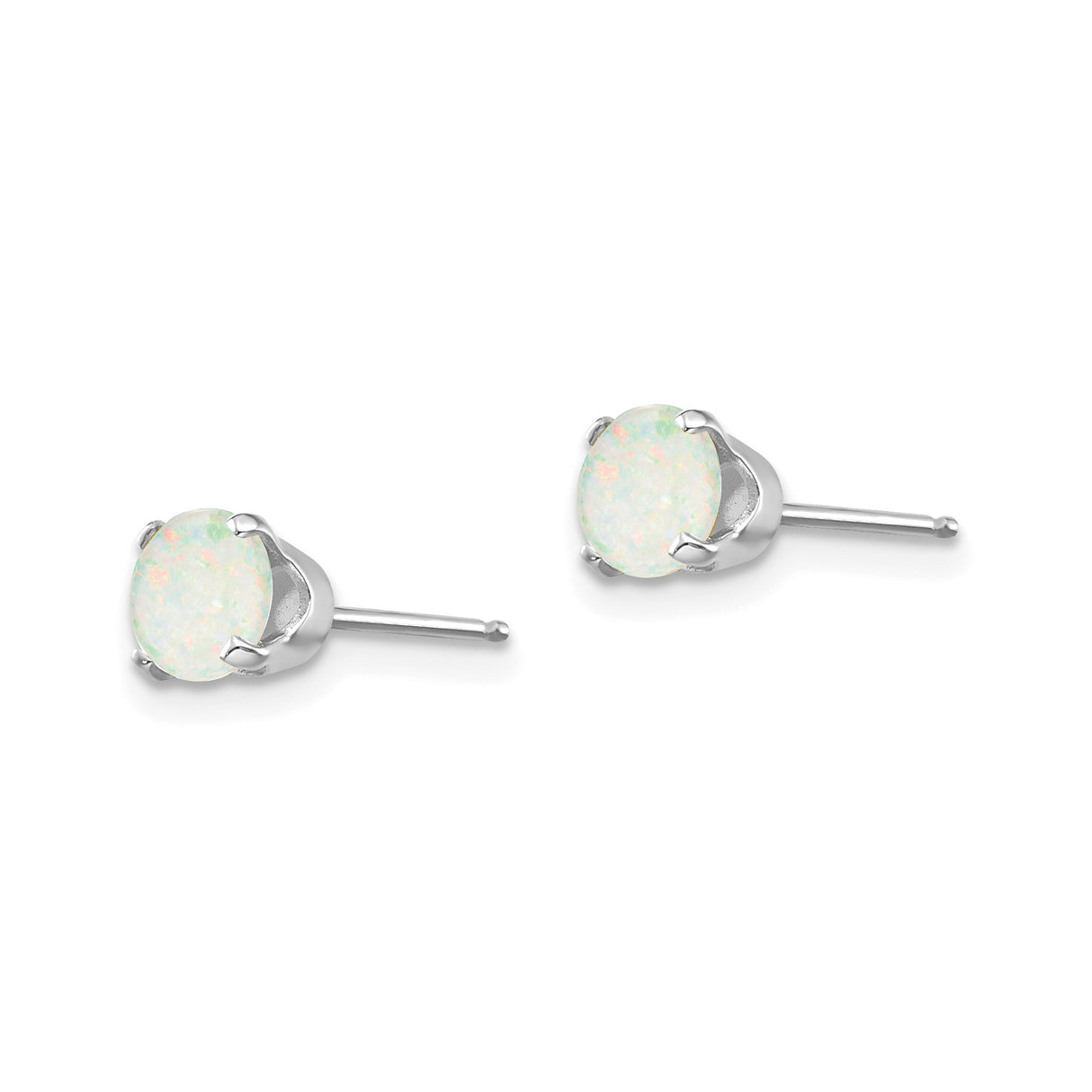 14k White Gold Opal Stud Earrings with Round Cut Natural Opals, Classic Four Prong Setting