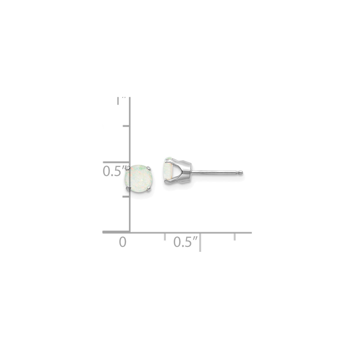 14k White Gold Opal Stud Earrings with Round Cut Natural Opals, Classic Four Prong Setting