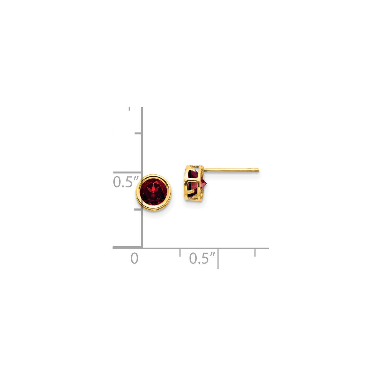 14k Yellow Gold Stud Earrings with Garnet in Bezel Setting, Minimalist Design for Women
